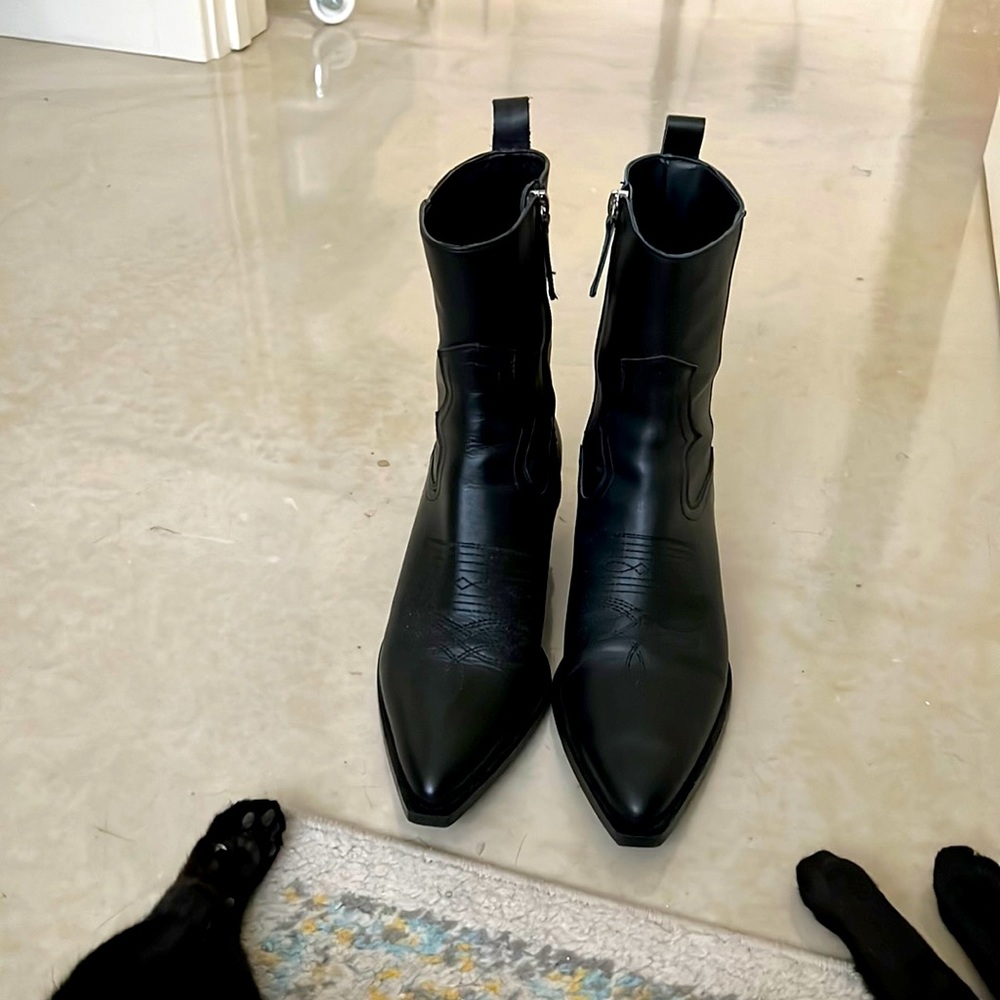 ZARA Leather Cowboy Ankle Boots